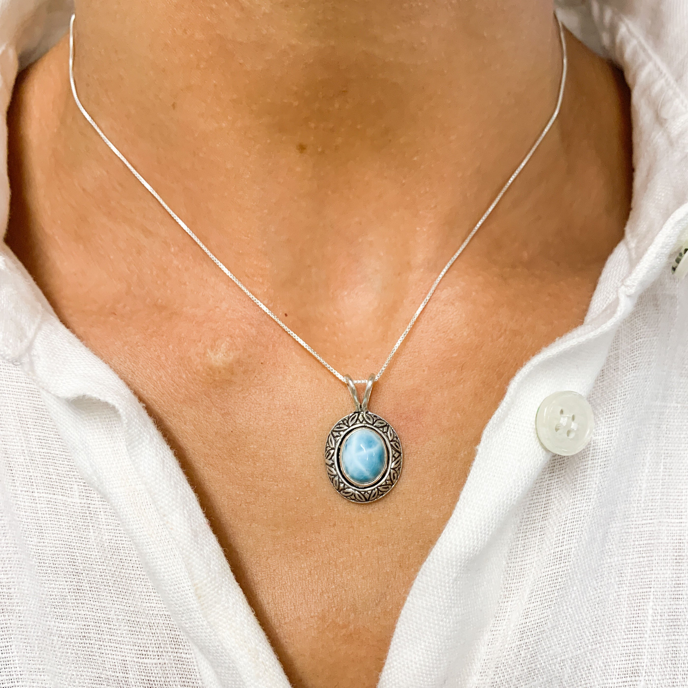 2901-P-0S-nLAR: Sterling Silver 925 Natural Larimar