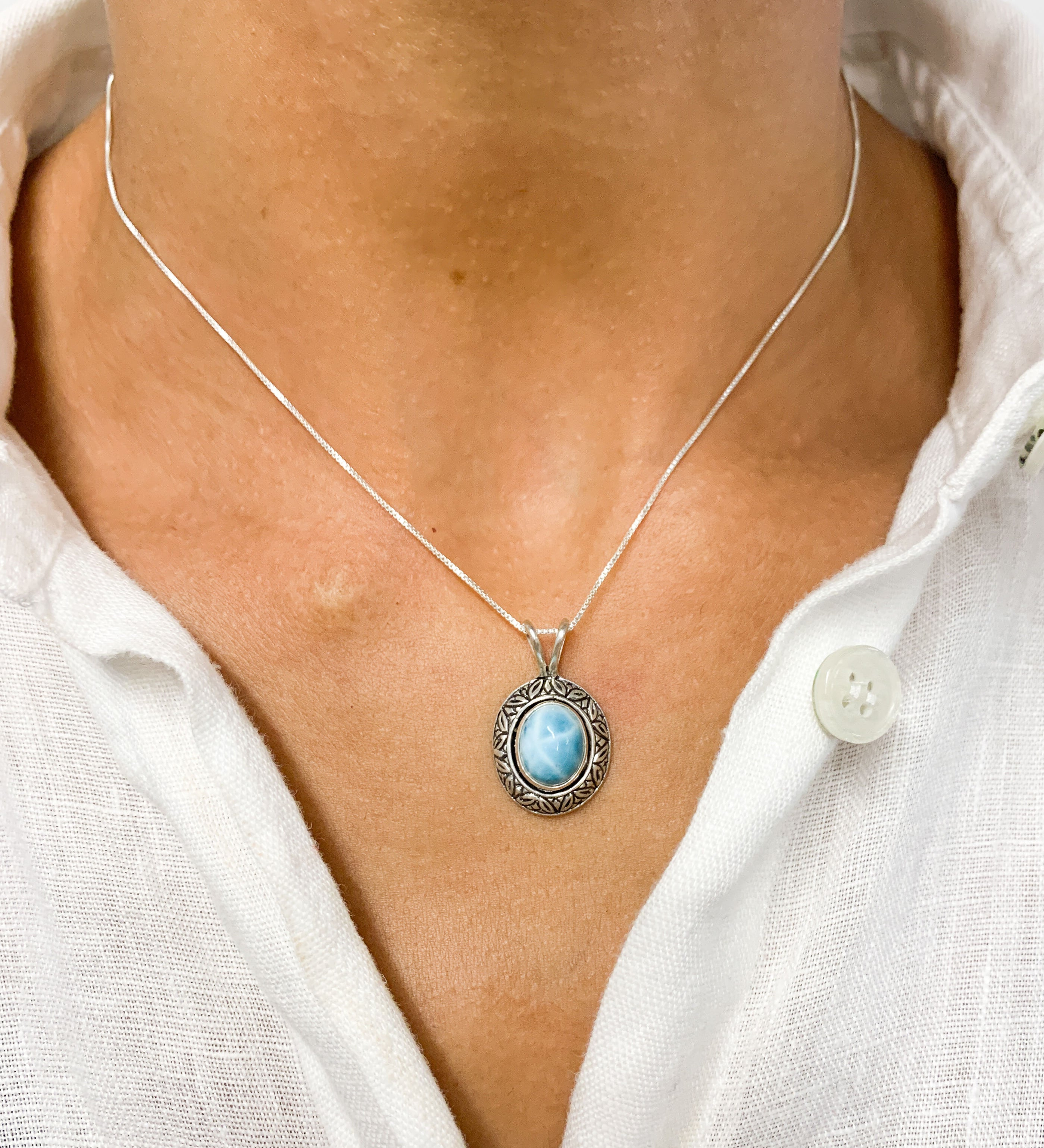 2901-P-0S-nLAR: Sterling Silver 925 Natural Larimar