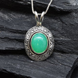 Rare Green Pendant - Natural Chrysoprase Necklace, Oval Vintage Necklace