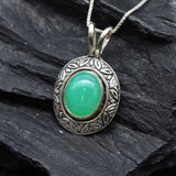 Rare Green Pendant - Natural Chrysoprase Necklace, Oval Vintage Necklace