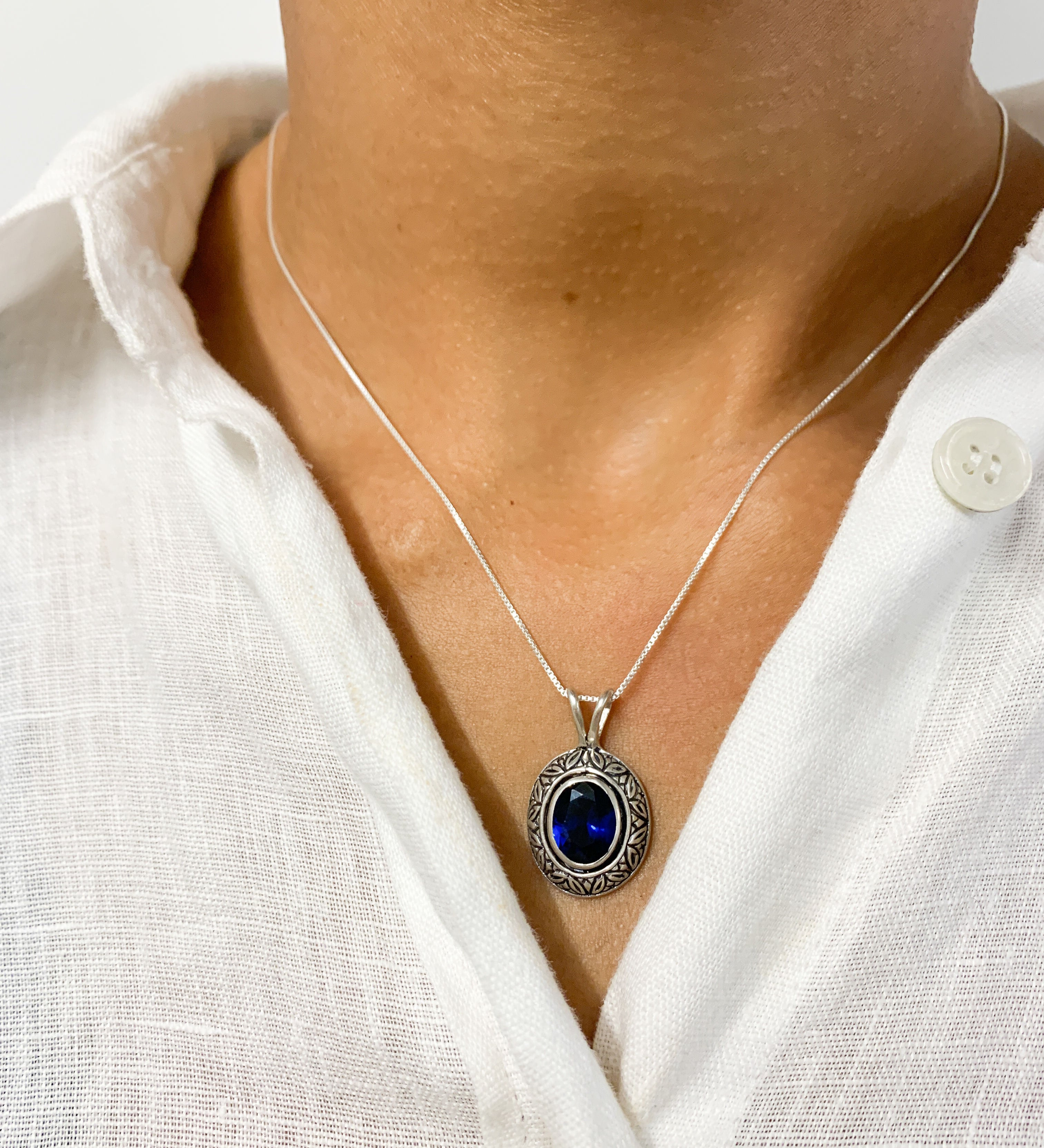 Sapphire Pendant in 925 Sterling Silver with Baguette Blue Sapphire, perfect September birthstone gift for special occasions.