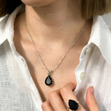 Black Teardrop Ring - Natural Onyx Ring, Large Statement Ring