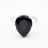 Black Teardrop Ring - Natural Onyx Ring, Large Statement Ring