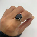 Black Teardrop Ring - Natural Onyx Ring, Large Statement Ring