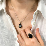 Black Teardrop Ring - Natural Onyx Ring, Large Statement Ring