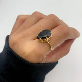 Gold Teardrop Ring - Natural Onyx, Large Statement Ring