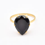 Gold Teardrop Ring - Natural Onyx, Large Statement Ring