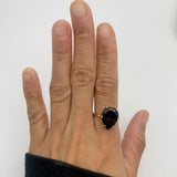 Gold Teardrop Ring - Natural Onyx, Large Statement Ring