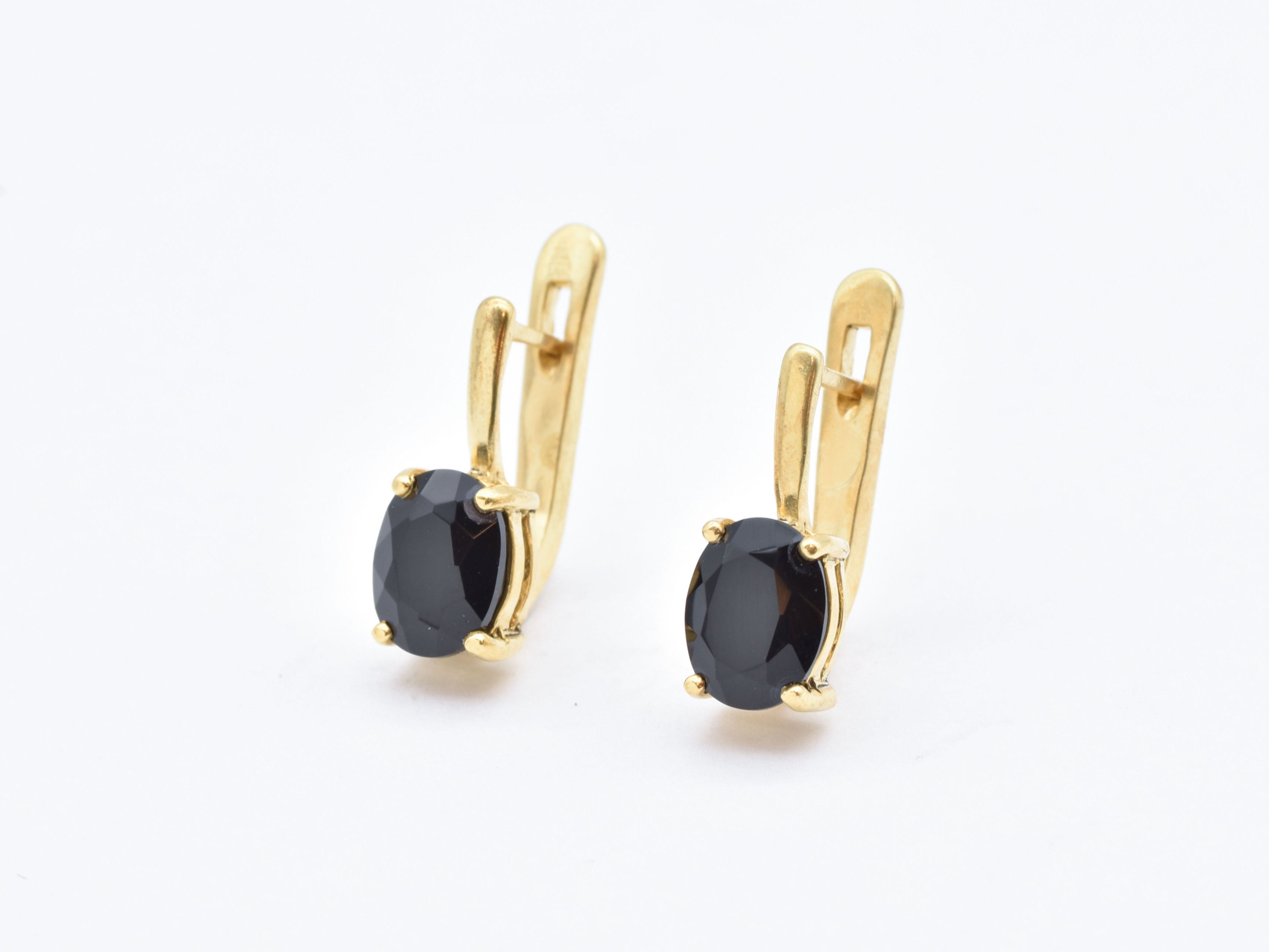 Gold Onyx Earrings - Natural Onyx Earrings, Black Onyx Earrings