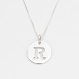 Letter R Pendant - Silver Disc Necklace, Alphabet Letter Pendant