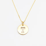 Letter T Gold Pendant - Round Letter Pendant - Gold Letter Pendant