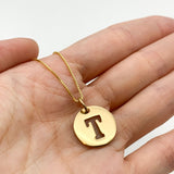 Letter T Gold Pendant - Round Letter Pendant - Gold Letter Pendant