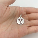 Letter Y Silver Disc Pendant - Initial Necklace - Cutout Letter Necklace