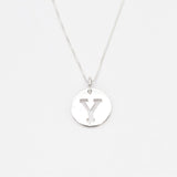 Letter Y Silver Disc Pendant - Initial Necklace - Cutout Letter Necklace