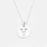 Letter Y Silver Disc Pendant - Initial Necklace - Cutout Letter Necklace