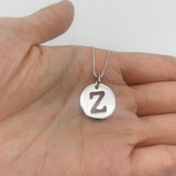 Letter Z Silver Disc Pendant - Initial Necklace, Letter Disc Pendant, Cutout Letter Necklace