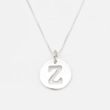 Letter Z Silver Disc Pendant - Initial Necklace, Letter Disc Pendant, Cutout Letter Necklace