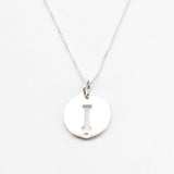 Letter I Silver Disc Pendant - Initial Necklace - Minimalist Letter Necklace