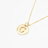 Letter C Gold Pendant - Round Letter Pendant - Gold Disc Letter Necklace