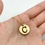 Letter C Gold Pendant - Round Letter Pendant - Gold Disc Letter Necklace