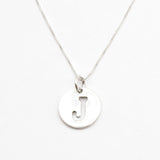 Letter J Silver Disc Pendant - Initial Necklace - Minimalist Letter Necklace