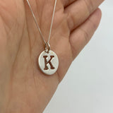 Letter K Silver Disc Pendant - Initial Necklace - Minimalist Letter Necklace