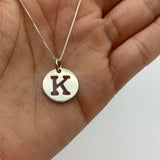 Letter K Silver Disc Pendant - Initial Necklace - Minimalist Letter Necklace