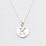 Letter K Silver Disc Pendant - Initial Necklace - Minimalist Letter Necklace