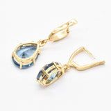 Gold Aquamarine Earrings - Blue Teardrop Earrings - Aqua Drop Earrings