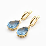Gold Aquamarine Earrings - Blue Teardrop Earrings - Aqua Drop Earrings