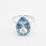 Large Pear Created Aquamarine Prong-Set Ring in 18k Gold Vermeil