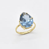 Gold Aquamarine Ring - Blue Teardrop Ring - Large Teardrop Ring