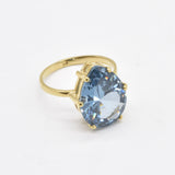 Gold Aquamarine Ring - Blue Teardrop Ring - Large Teardrop Ring