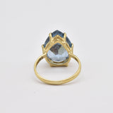 Gold Aquamarine Ring - Blue Teardrop Ring - Large Teardrop Ring