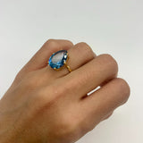 Gold Aquamarine Ring - Blue Teardrop Ring - Large Teardrop Ring