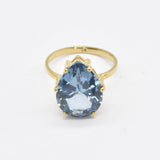 Gold Aquamarine Ring - Blue Teardrop Ring - Large Teardrop Ring