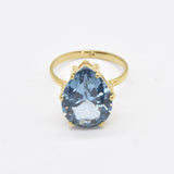 Gold Aquamarine Ring - Blue Teardrop Ring - Large Teardrop Ring