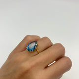 Gold Aquamarine Ring - Blue Teardrop Ring - Large Teardrop Ring