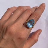 Gold Aquamarine Ring - Blue Teardrop Ring - Large Teardrop Ring