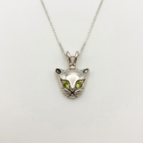 Genuine Peridot Cat Pendant - Cat Lover Necklace - Green Eye Cat Pendant