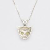 Genuine Peridot Cat Pendant - Cat Lover Necklace - Green Eye Cat Pendant