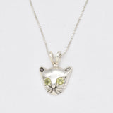 Genuine Peridot Cat Pendant - Cat Lover Necklace - Green Eye Cat Pendant