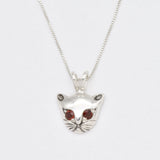 Gold Cat Necklace - Natural Garnet Pendant - Cat Lover Pendant