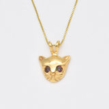 Genuine Topaz Cat Pendant - Purple Eye Necklace - Cat Lover Pendant