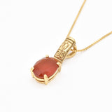 Gold Carnelian Pendant - Red Tribal Necklace - Vintage Boho Necklace