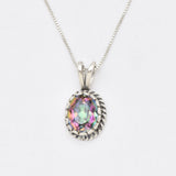 Gold Topaz Pendant - Natural Mystic Topaz Necklace - Purple Oval Necklace
