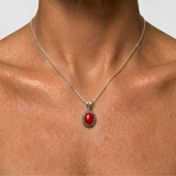 Red Coral Necklace - Natural Red Coral Necklace - Silver Coral Pendant