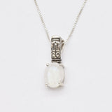 Natural Moonstone Pendant - White Oval Necklace - Gold Solitaire Moonstone Pendant
