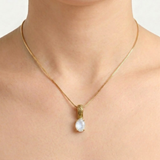 Natural Moonstone Pendant - White Oval Necklace - Gold Solitaire Moonstone Pendant