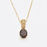 Smoky Topaz Necklace - Brown Diamond Pendant - Gold Boho Necklace